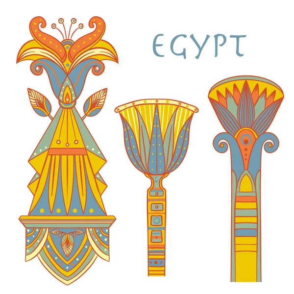 Egyptské květinové barevné designové prvky nastavit izolované na bílou. Lotosový květ, vektorová značka, symbol, logo ilustrace. — Stockový vektor