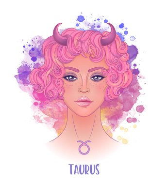 Güzel bir kızken burcun burcuydu. Beyaz üzerine izole edilmiş suluboya arkaplan üzerine vektör illüstrasyonu. Moda kadını Zodiac seti.