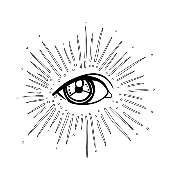 Blackwork tattoo flits. Oog van de Voorzienigheid. Vrijmetselaars symbool. Alle ziende oog in driehoek piramide. Nieuwe Wereld Orde. Spiritualiteit, occultisme. Geïsoleerde vectorillustratie — Stockvector