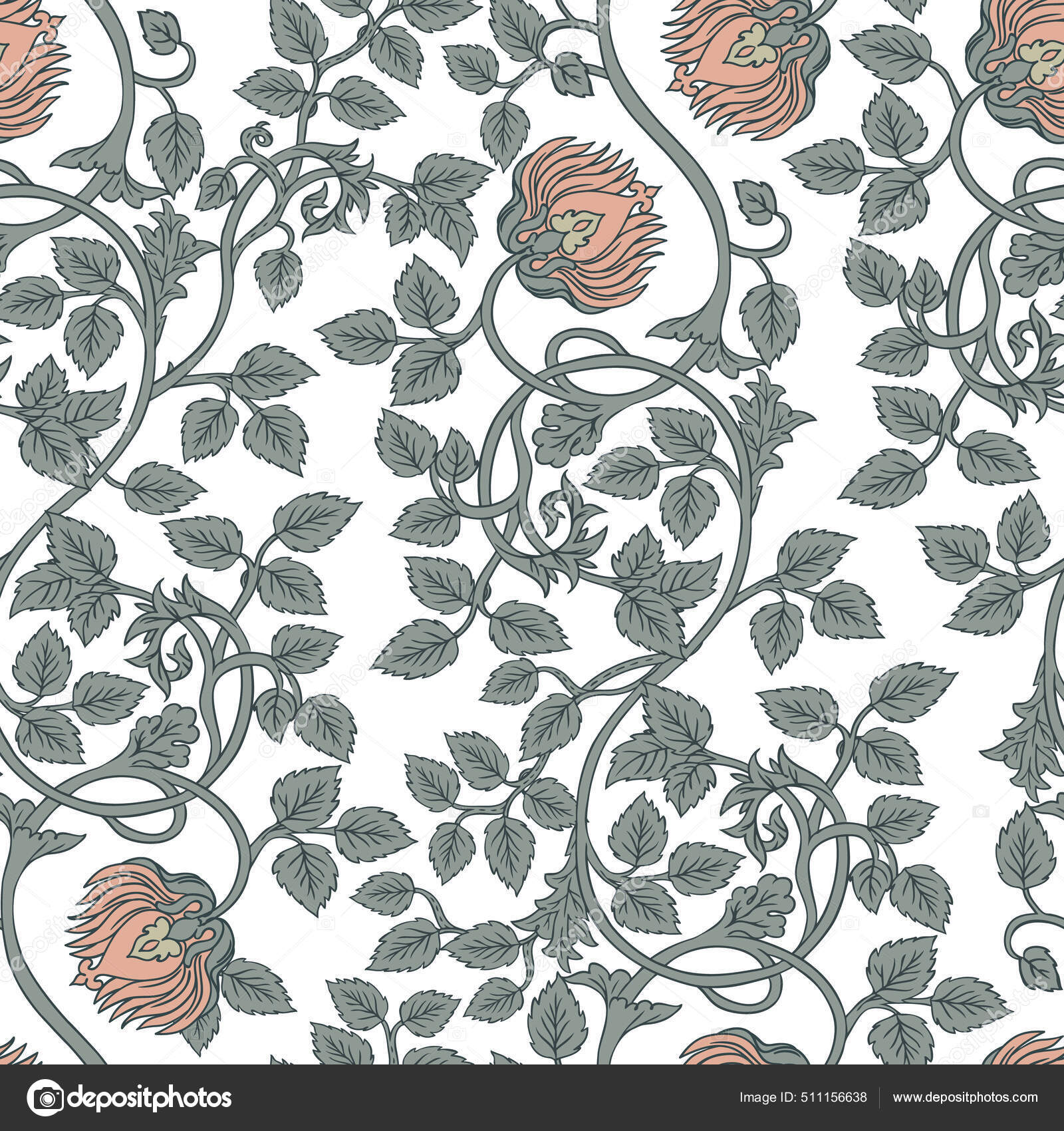 Floral vintage seamless pattern for retro wallpapers. Enchanted Vintage  Flowers. Arts and Crafts movement inspired. Design for wrapping paper,  wallpaper, fabrics., Stock vector