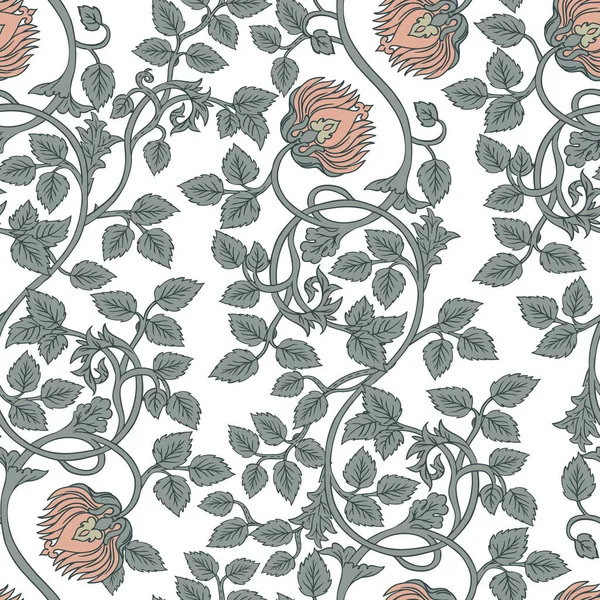 Floral vintage seamless pattern for retro wallpapers. Enchanted Vintage Flowers. Arts and Crafts movement inspired. Design in William Morris style — Stock Vector