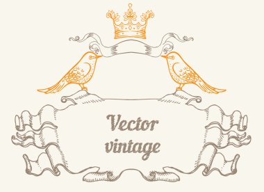 Vintage süslü şerit çerçeve ile bir kuş