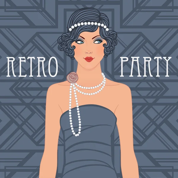 Belső terelőháló lány: Retro party meghívó — Stock Vector