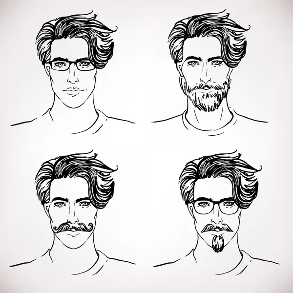 Hipsters erkek yüzler — Stok Vektör