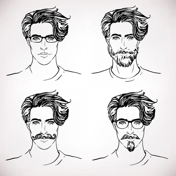 Hipsters hombres caras — Vector de stock