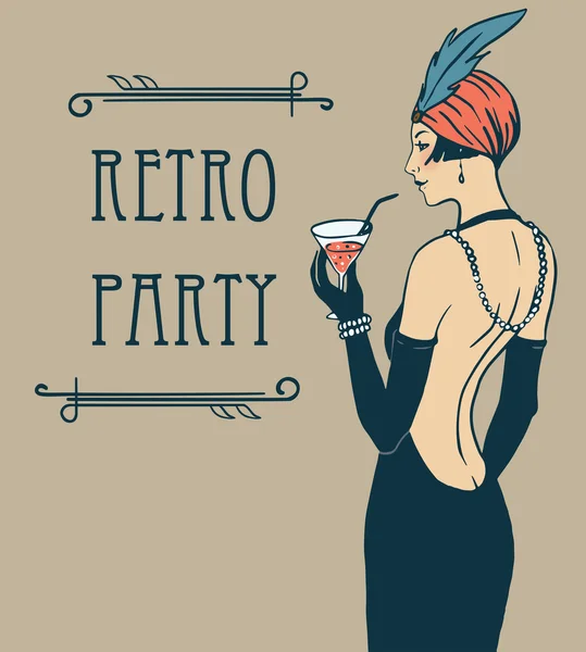 Flapper girl: Retro party invitation — Stock Vector