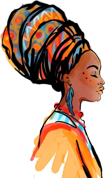 Mujer africana con turbante — Vector de stock