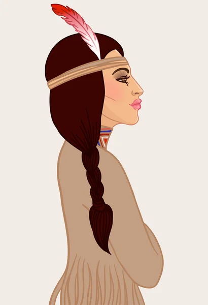 아메리칸 인디언 여자 꼰 머리 — 스톡 벡터
