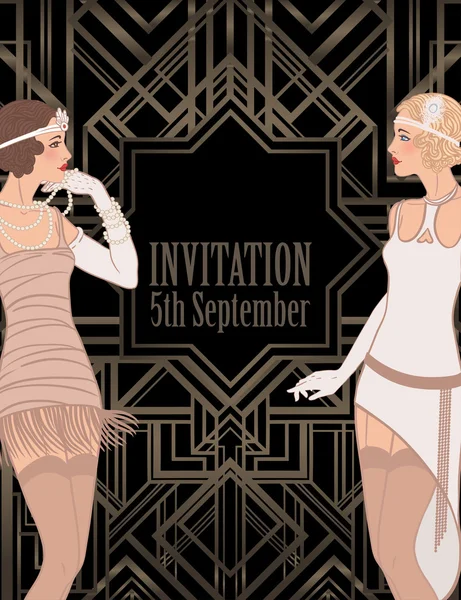 Flapper girls: Retro party invitation — Stock Vector