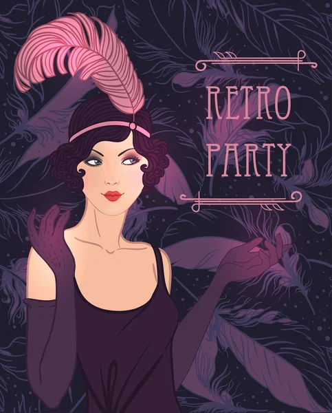 Flapper girl: Retro partij uitnodiging — Stockvector