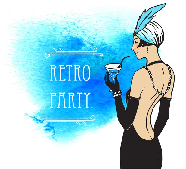 Flapper chica: retro fiesta invitación — Vector de stock