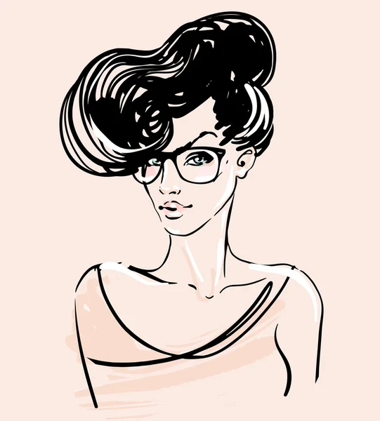 Hipster bosquejo Chica bonita — Vector de stock