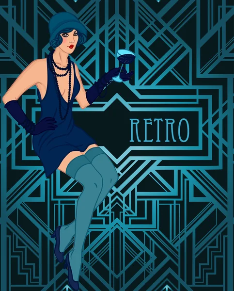 Flapper chica: retro fiesta invitación — Vector de stock