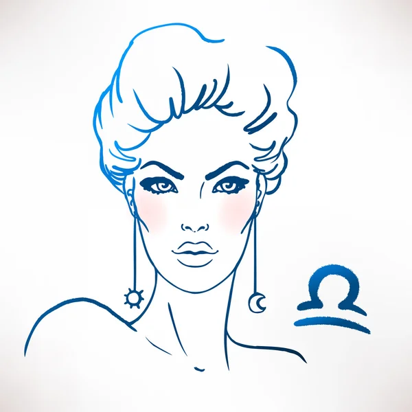 Sketchy libra del zodiaco, mujer — Vector de stock