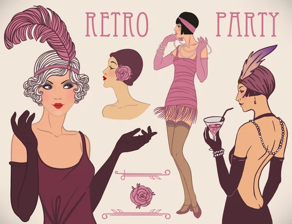 Flapper girls set — Stock vektor