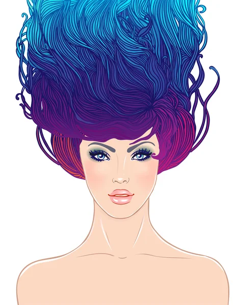 Hermosa chica con pelo de acuarela — Vector de stock