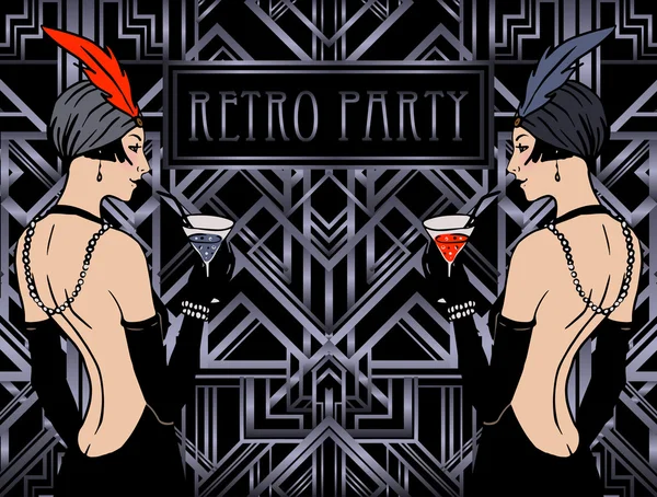 Кріплення дівчат: Ретро-запрошення на вечірку — стоковий вектор