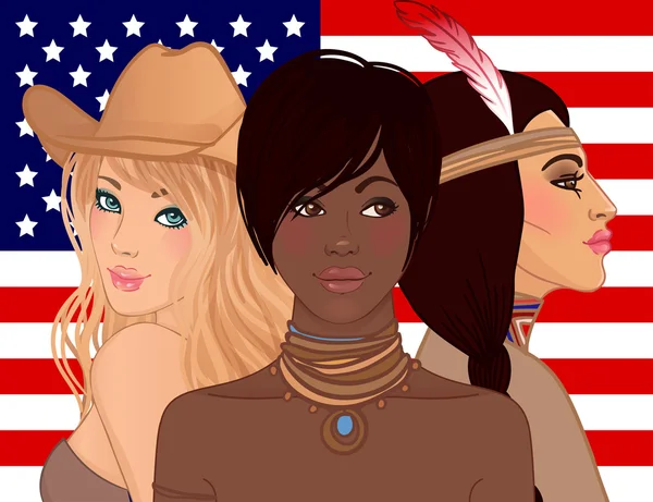 Femmes de différents groupes ethniques — Image vectorielle