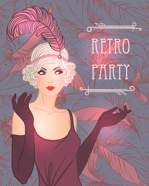 Flapper girl: Retro partij uitnodiging — Stockvector
