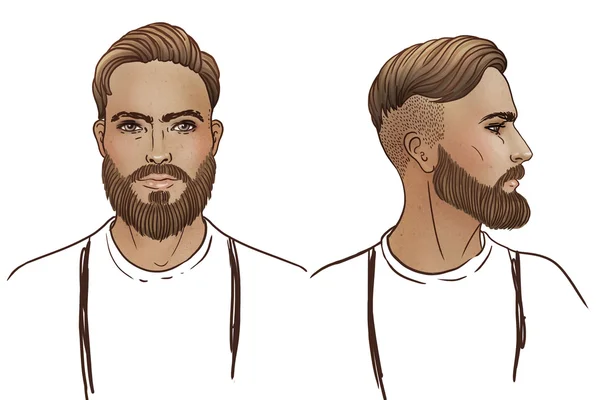 Retrato de hombre barbudo de moda con estilo — Vector de stock