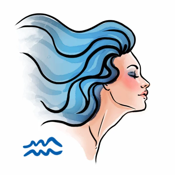 Sketchy zodiac aquarius, woman — Stock Vector