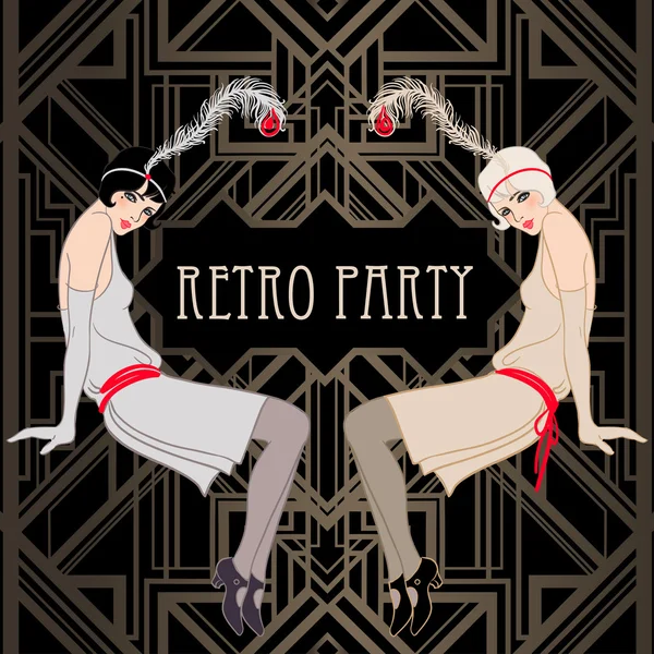 Meninas flapper: convite festa retro — Vetor de Stock