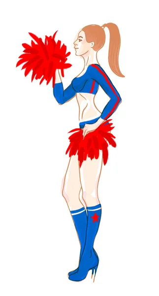 Pretty Cheerleader with Pom Poms — Stock Vector