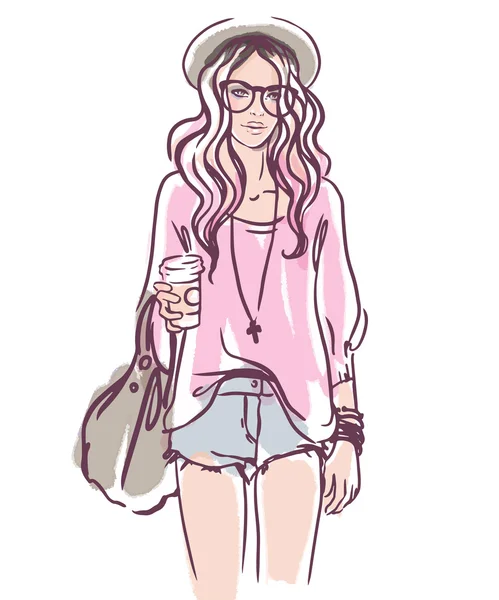 Urban street style: hipster girl — Stock Vector