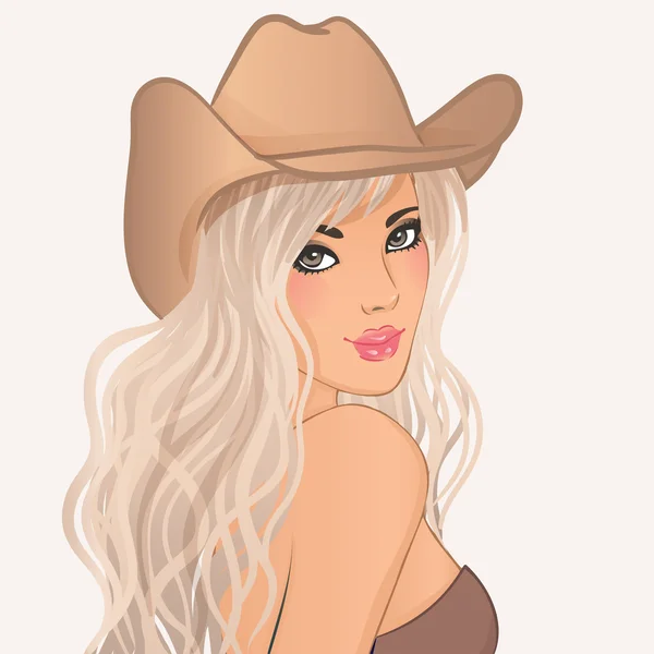 Amerikansk blond kvinna i cowboyhatt — Stock vektor