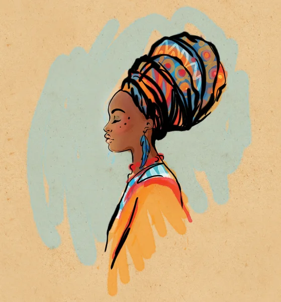 Mujer africana con turbante — Vector de stock
