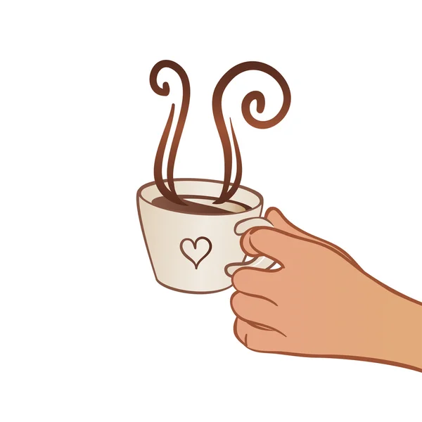 Bir fincan çay kahve tutan el — Stok Vektör