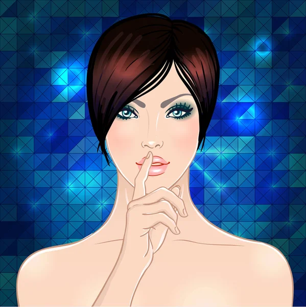 Hermosa mujer haciendo un gesto de silencio — Vector de stock