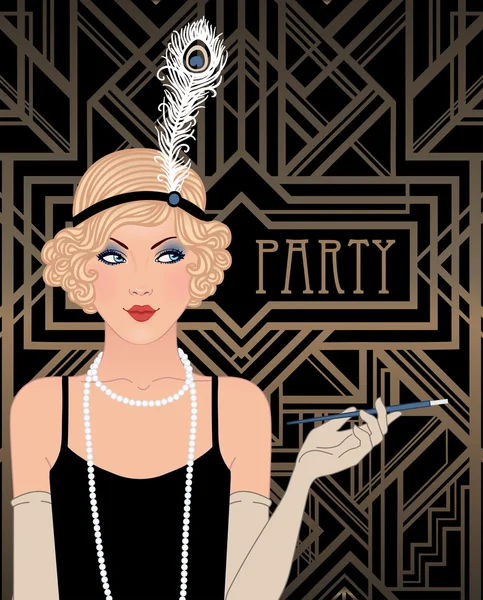 Flapper girl: Retro partij uitnodiging — Stockvector