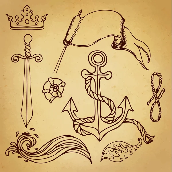 Ручні мальовані морські ескізи — стоковий вектор