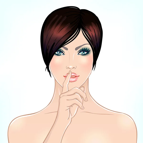 Hermosa mujer haciendo un gesto de silencio — Vector de stock