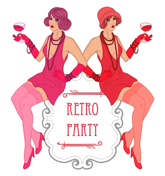 Belső terelőháló lányok: Retro party meghívó — Stock Vector