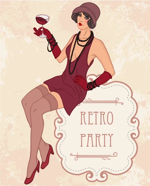 Belső terelőháló lány: Retro party meghívó — Stock Vector