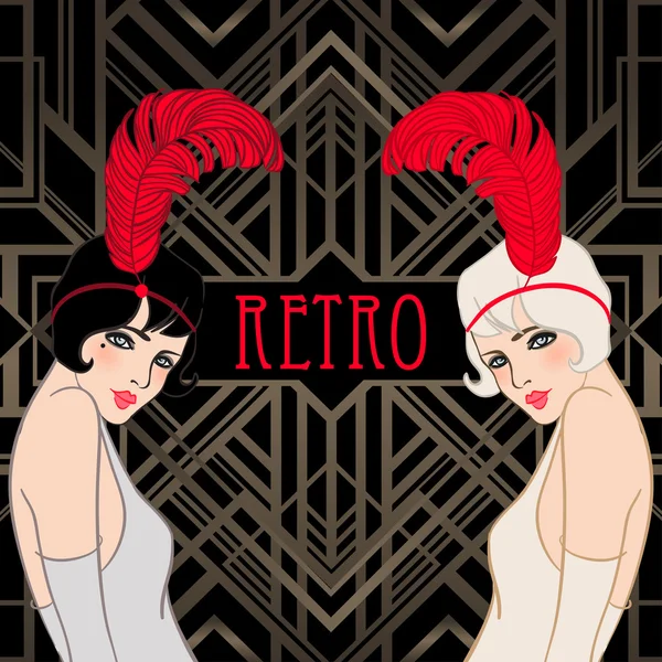 Meninas flapper: convite festa retro — Vetor de Stock