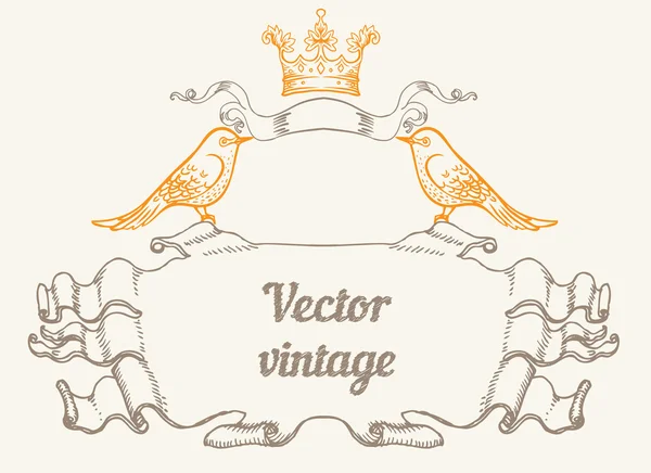 Vintage süslü şerit çerçeve ile bir kuş