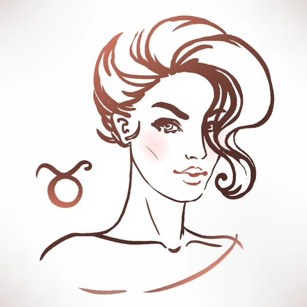 Sketchy zodiac taurus, mulher —  Vetores de Stock