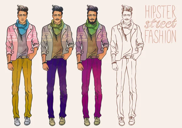 Mode hipster hommes à la mode . — Image vectorielle