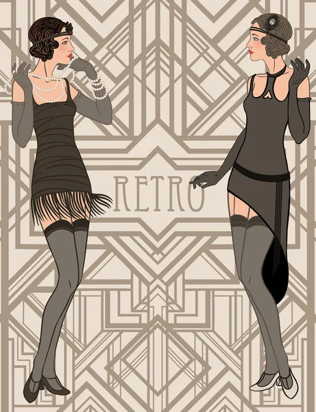 Flapper girls: Invitación de fiesta retro — Archivo Imágenes Vectoriales