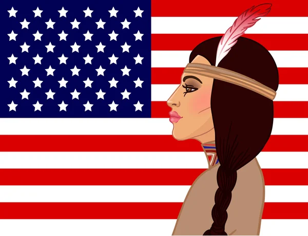 美国印第安女人与辫发 — 图库矢量图片