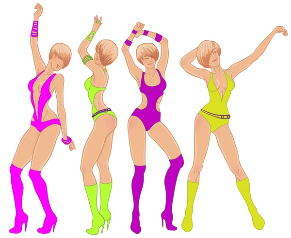 Sexy bailarinas chicas en lencería brillante — Vector de stock