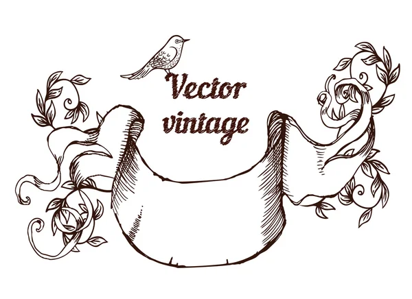 Vintage ornate bingkai pita dengan burung - Stok Vektor