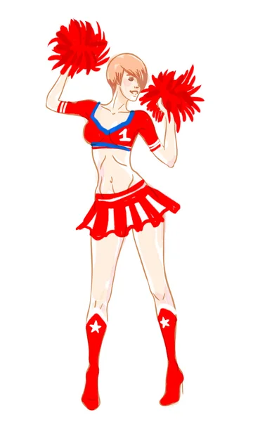 Mooie Cheerleader met Pom Poms — Stockvector