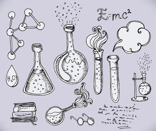 Voltar à escola: objetos de laboratório de ciência —  Vetores de Stock