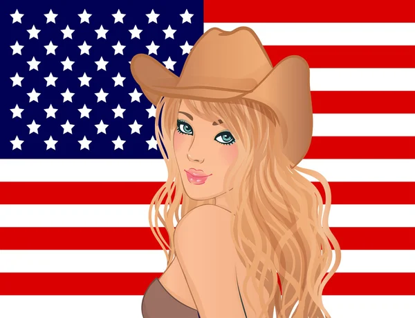 Happy blond kvinna i cowboyhatt — Stock vektor