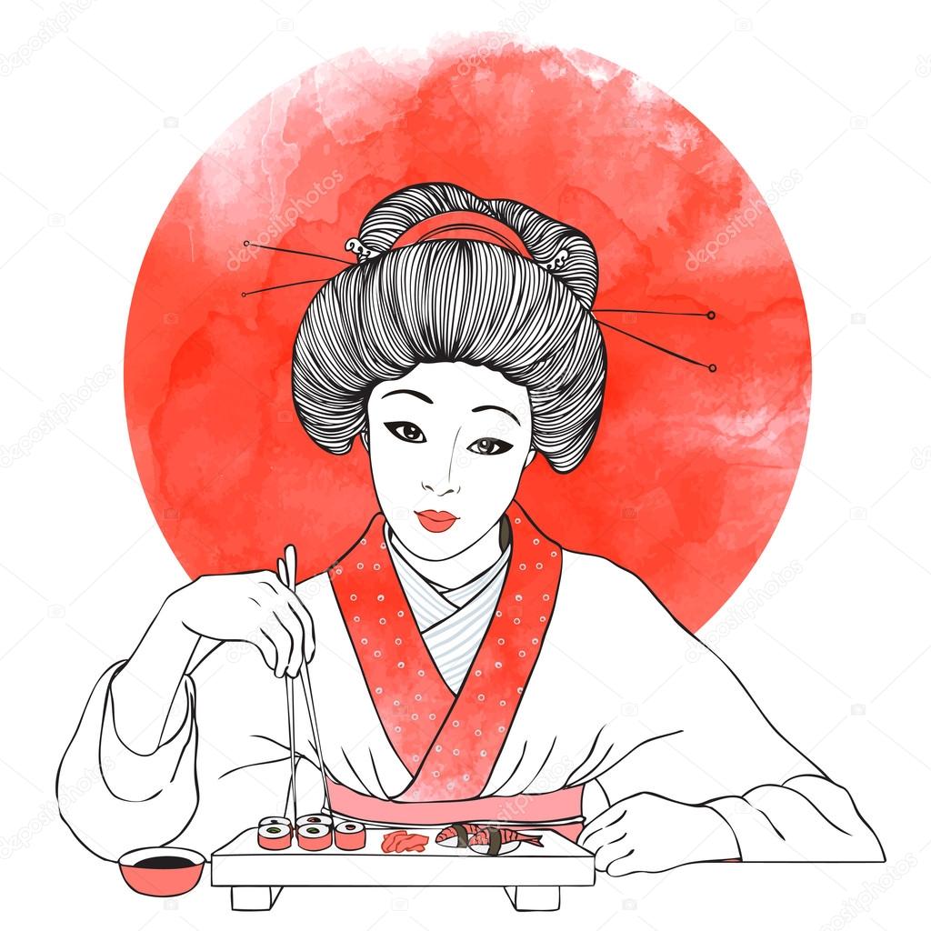 Japanese girl enjoy sushi