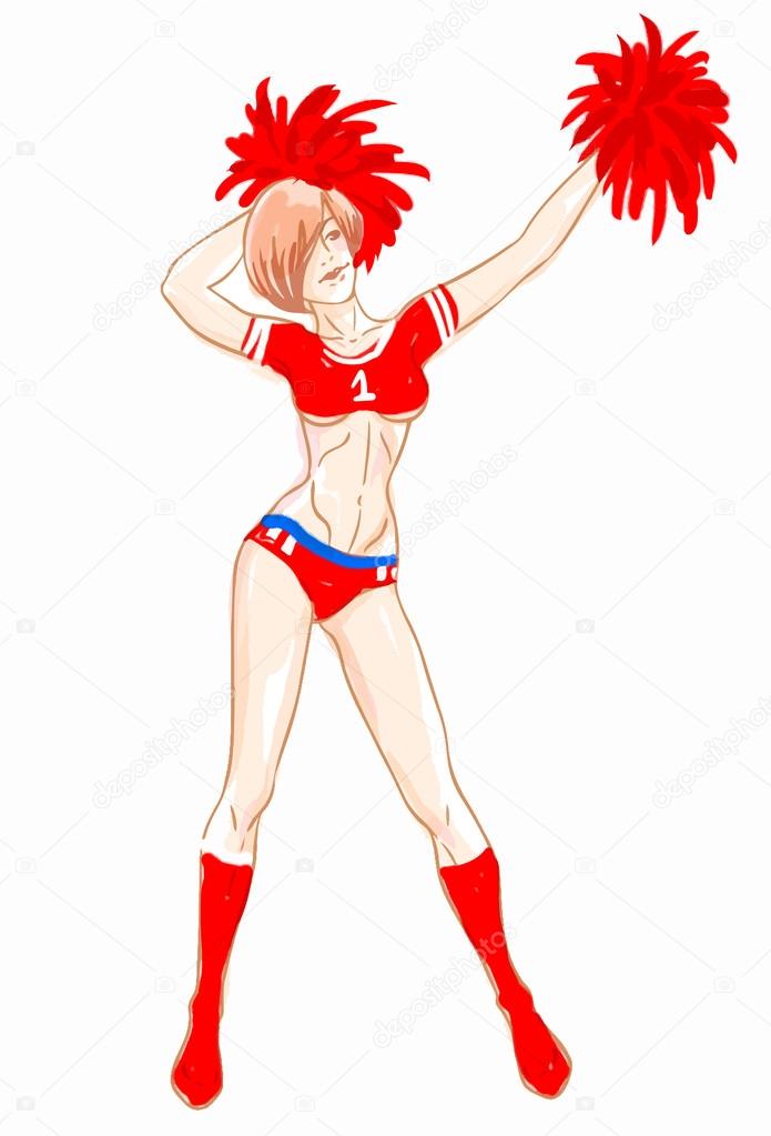 Pretty Cheerleader with Pom Poms